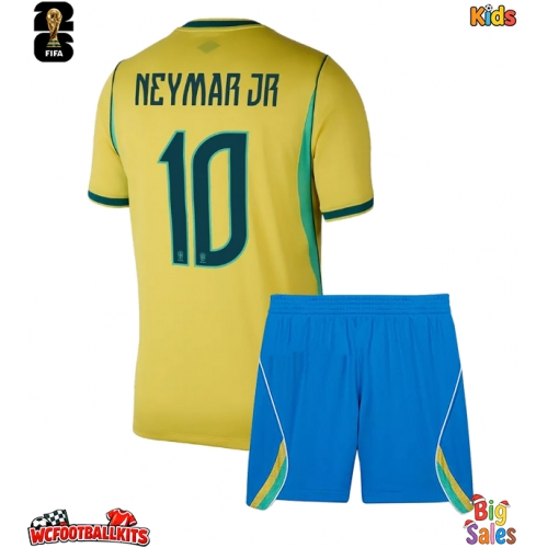 Brazil Neymar Jr #10 Replica Home Stadium Kit for Kids World Cup 2026 Short Sleeve (+ pants)